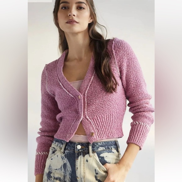 Anthropologie Pilcro Yin Yang Icon Heart Cardigan Pink Size XS Spring Preppy - Picture 1 of 15